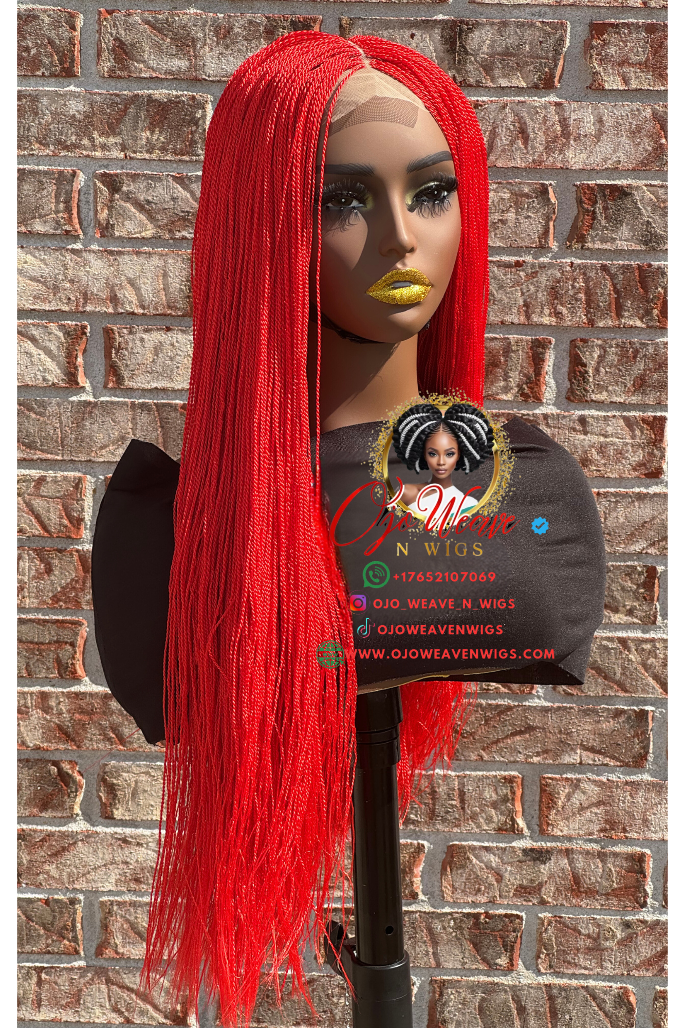 Esther Red 28 inches Micro Braided Wig Ready to Ship