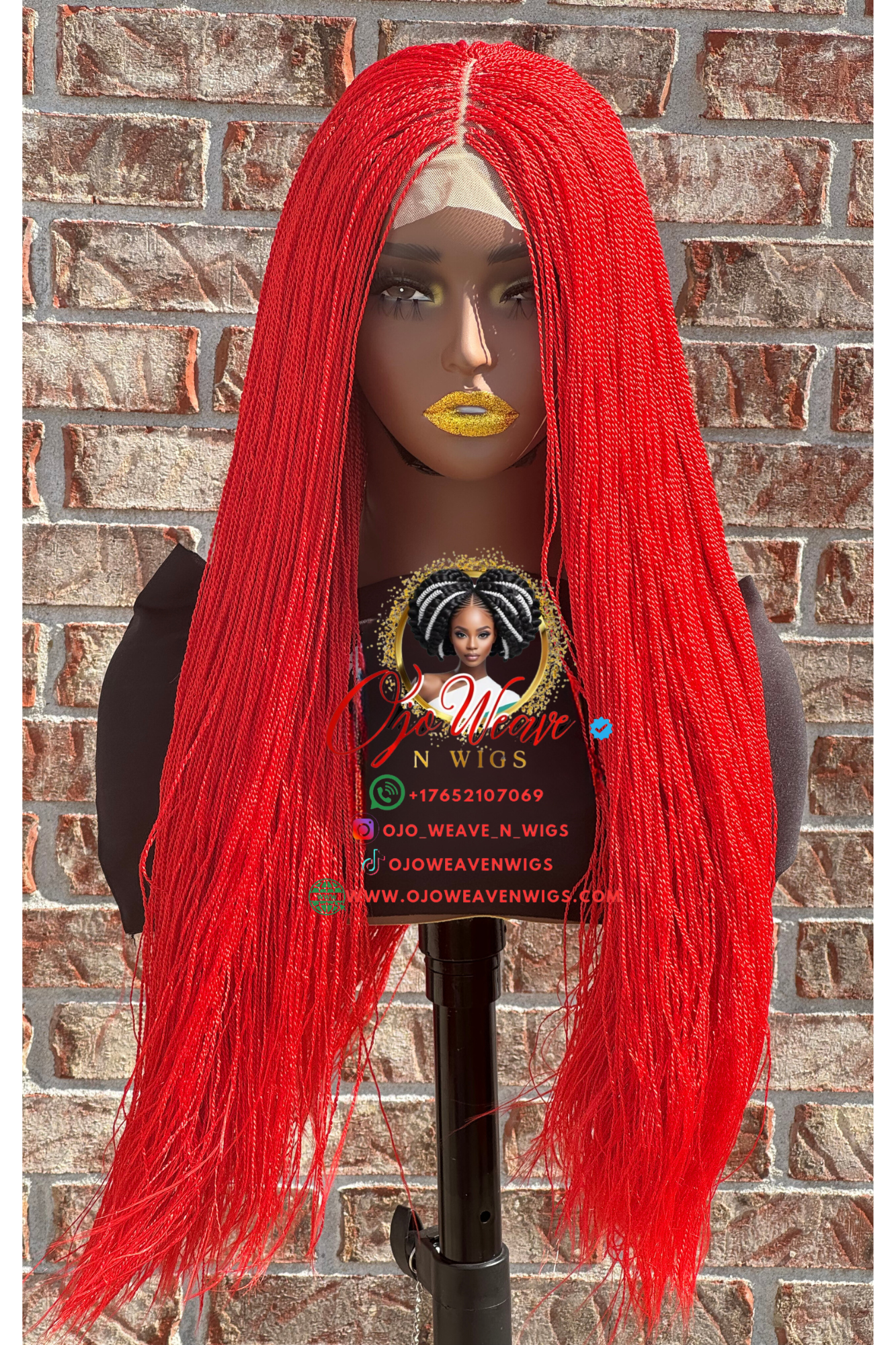 Esther Red 28 inches Micro Braided Wig Ready to Ship