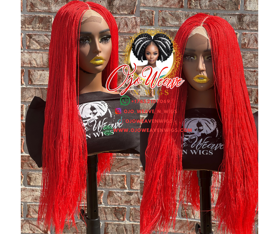 Esther Red 28 inches Micro Braided Wig Ready to Ship