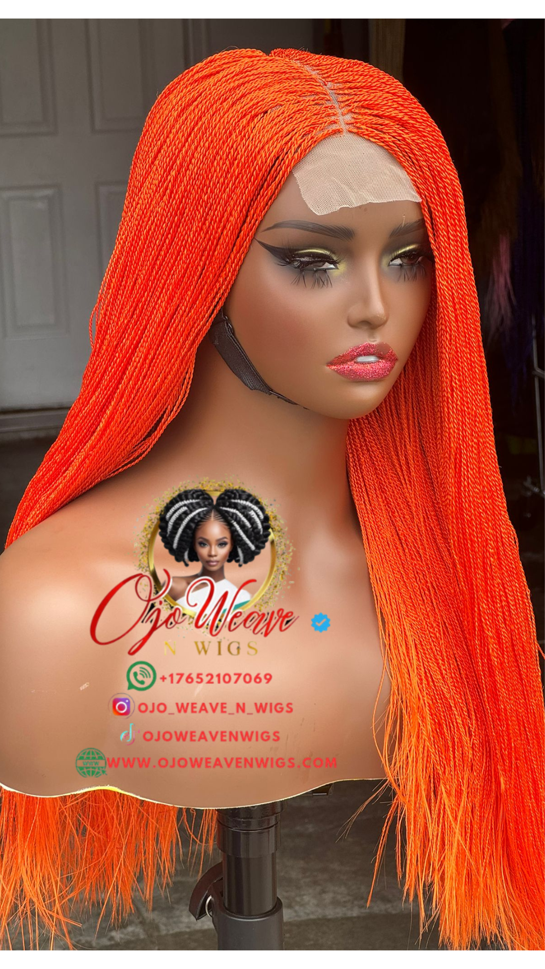 Esther Short Color Orange with Closure Wig Ready to Ship